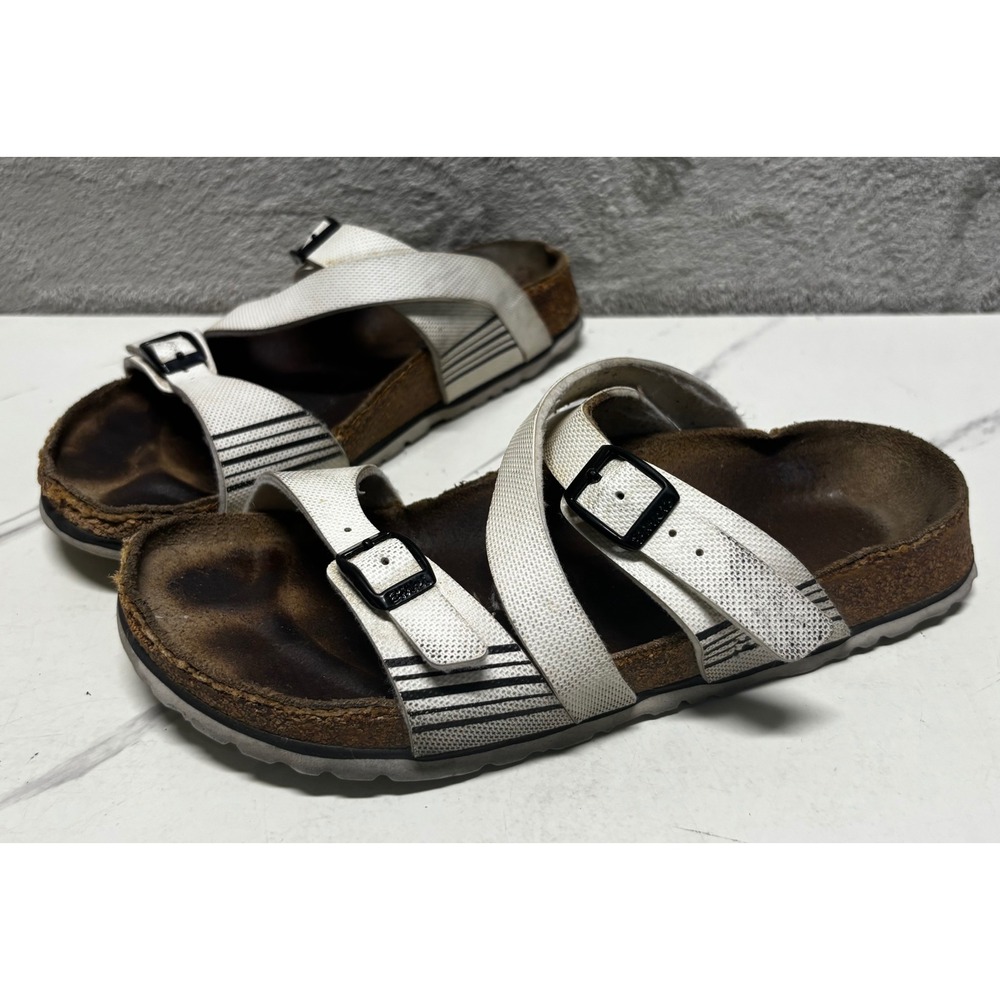 Birkenstock Salina Sandals Women 6 37 White Black Striped Slide